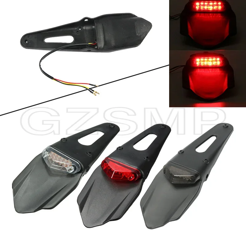 

12V LED Taillight Brake Lamp+Rear Fender Black ABS License Plate Bracket Holder Universal for Enduro Motocross Dirt Bike