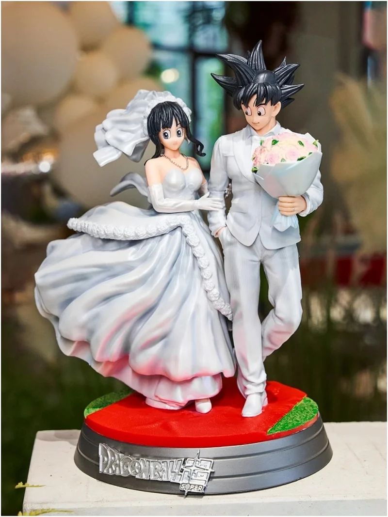 Hot 31cm Dragon Ball Anime Action Figure Model Toys Son Goku And Chichi Marry Wedding Decoration Collectible Dolls Statue Gifts