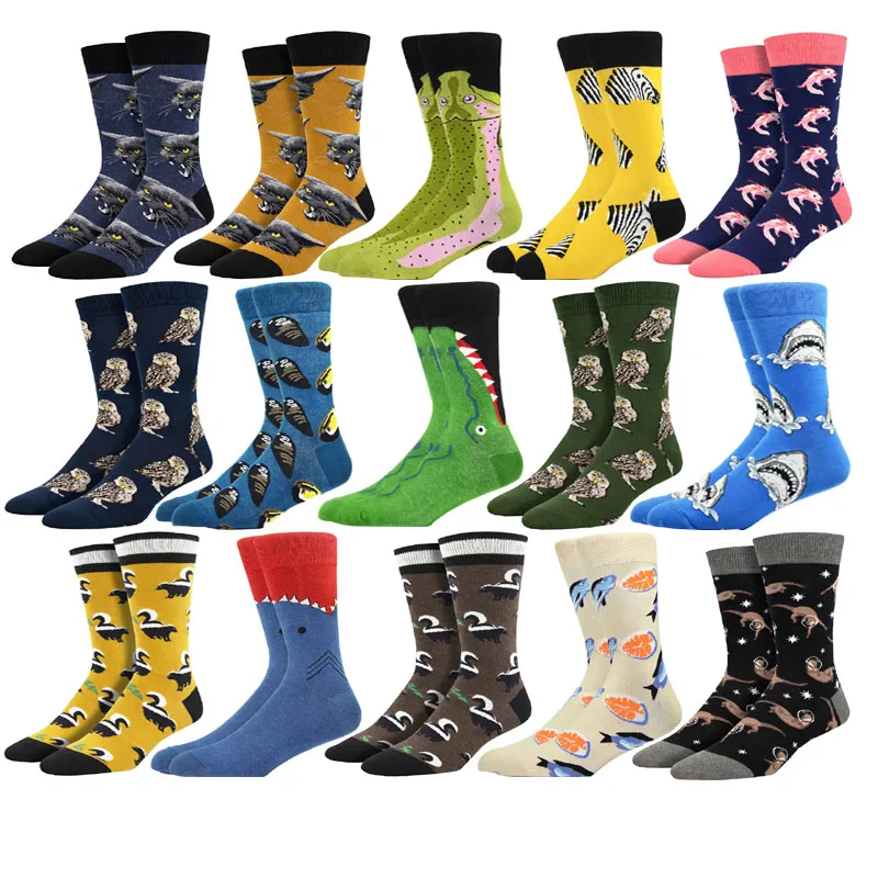 Women Funny Happy Socks Print Art Cute Autuma animal Socks Cartoon Cat Owl Crocodile Sloth Zebra Colorful Fashion Harajuku Socks