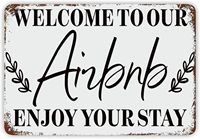 Vintage metal sign Welcome to Our Airbnb Enjoy Your Stay Tin Logo Inspirational quotes Decorated metal plaque Fun humorous theme