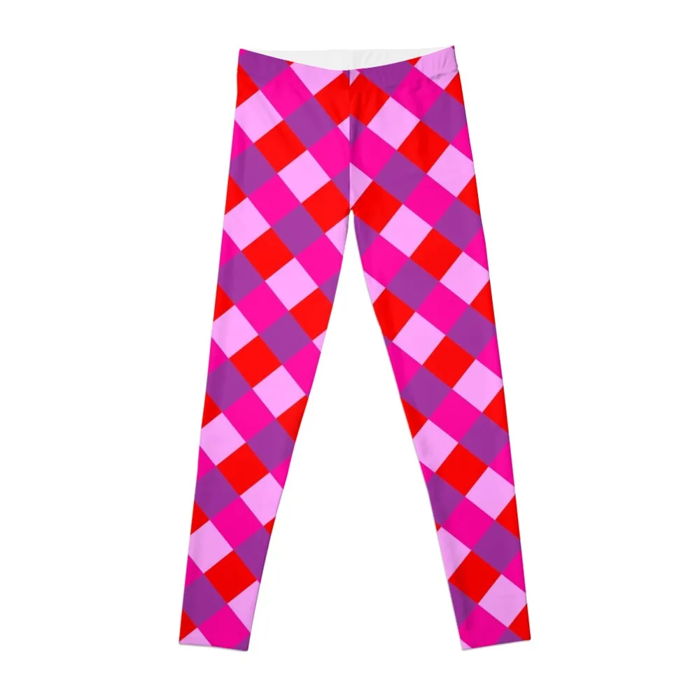 

Red, pink, and purple diagonal tiles Leggings gym clothing for physical Womens Leggings