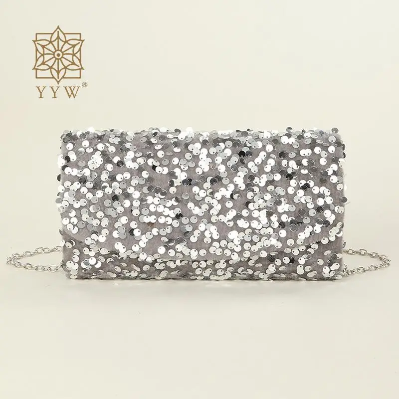 

Bag Women Sequins Envelope Clutch Handbag Elegant Bling Evening Party Wedding Purse Lady PU Leather Messenger Chain Shoulder Bag