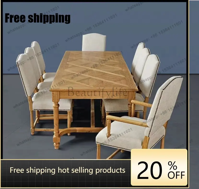 XX. American country solid wood retro simple rectangular dining table