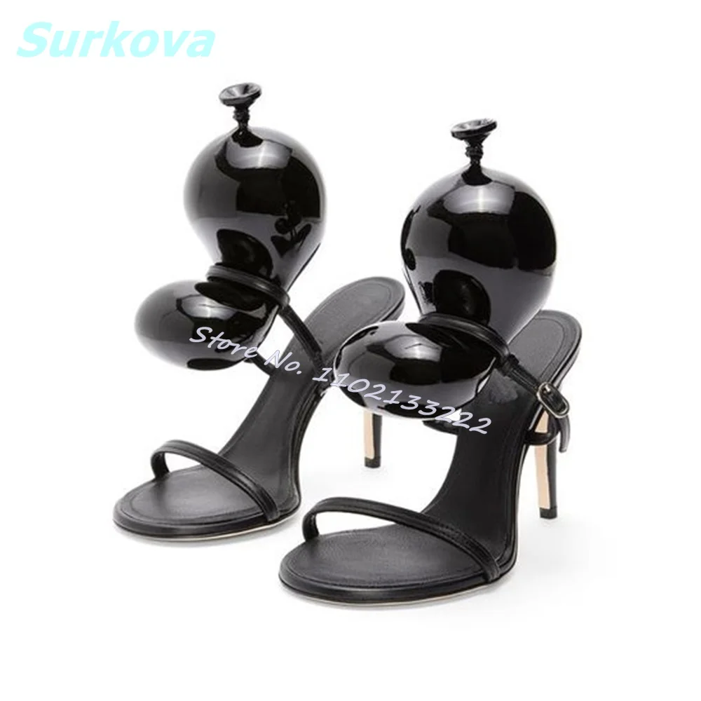 Balloon Embellished Mordern Sandals Open Toe Thin High Heels 2024 Newest Summer Fashion Women Shoes Catwalk Party Dress Stiletto