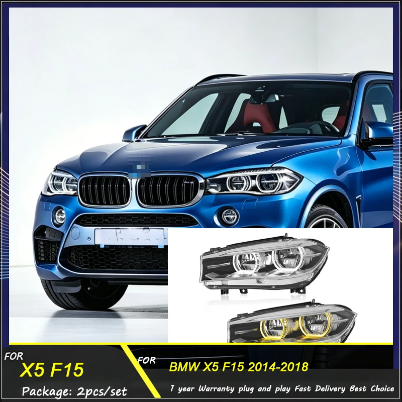2pcs For BMW X5 F15 2014-2018 LED Adaptive Headlights-Low to High End Upgrade, Full Plug and Play, All-in-One Headlamp Assembly
