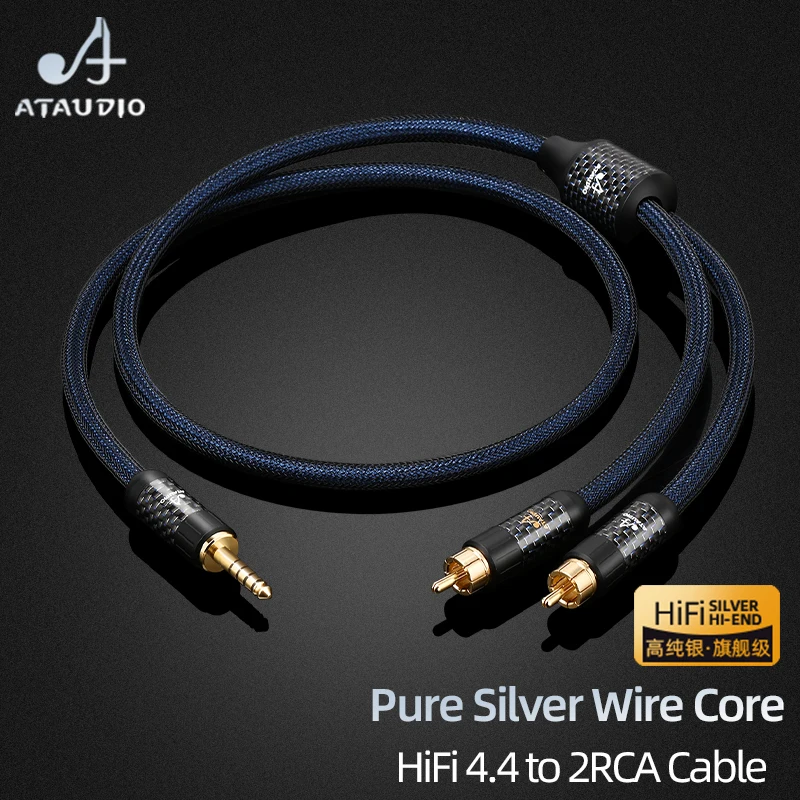 Hi-end Pure Silver HiFi 4.4mm to 2RCA Audio Cable for MP3 CD Carbon Fiber Gold-plated Balanced 4.4mm Jack to 2RCA Male Cable