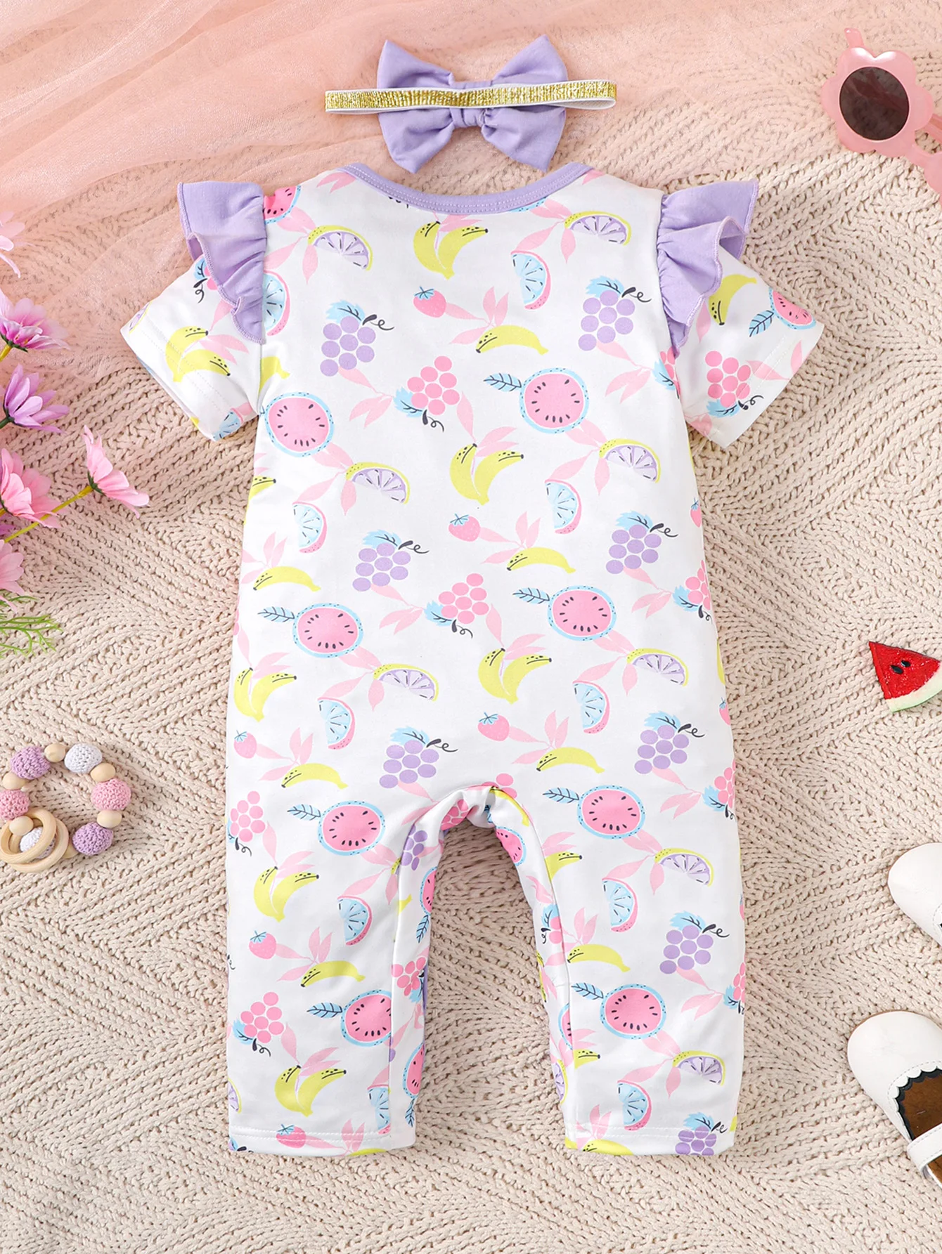 Bodysuit for Newborn Baby Girl 0-18Months 2PCS Fruit Print Pattern Romper Infant Girl Summer Short Sleeved Comfortable Jumpsuit