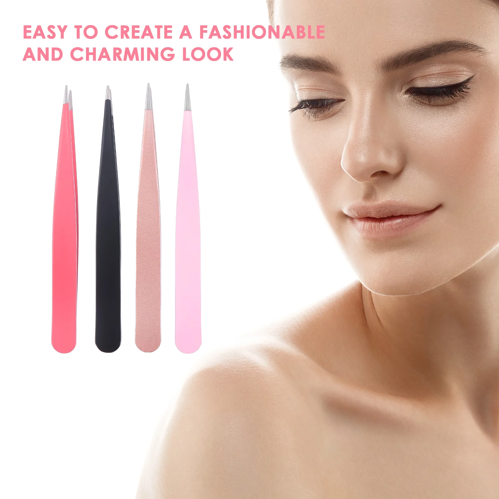 Pinzas para cejas coloridas, punta puntiaguda de acero inoxidable para aplicación de pestañas, herramienta para dar forma a las cejas, pinzas de maquillaje, 4 Uds.