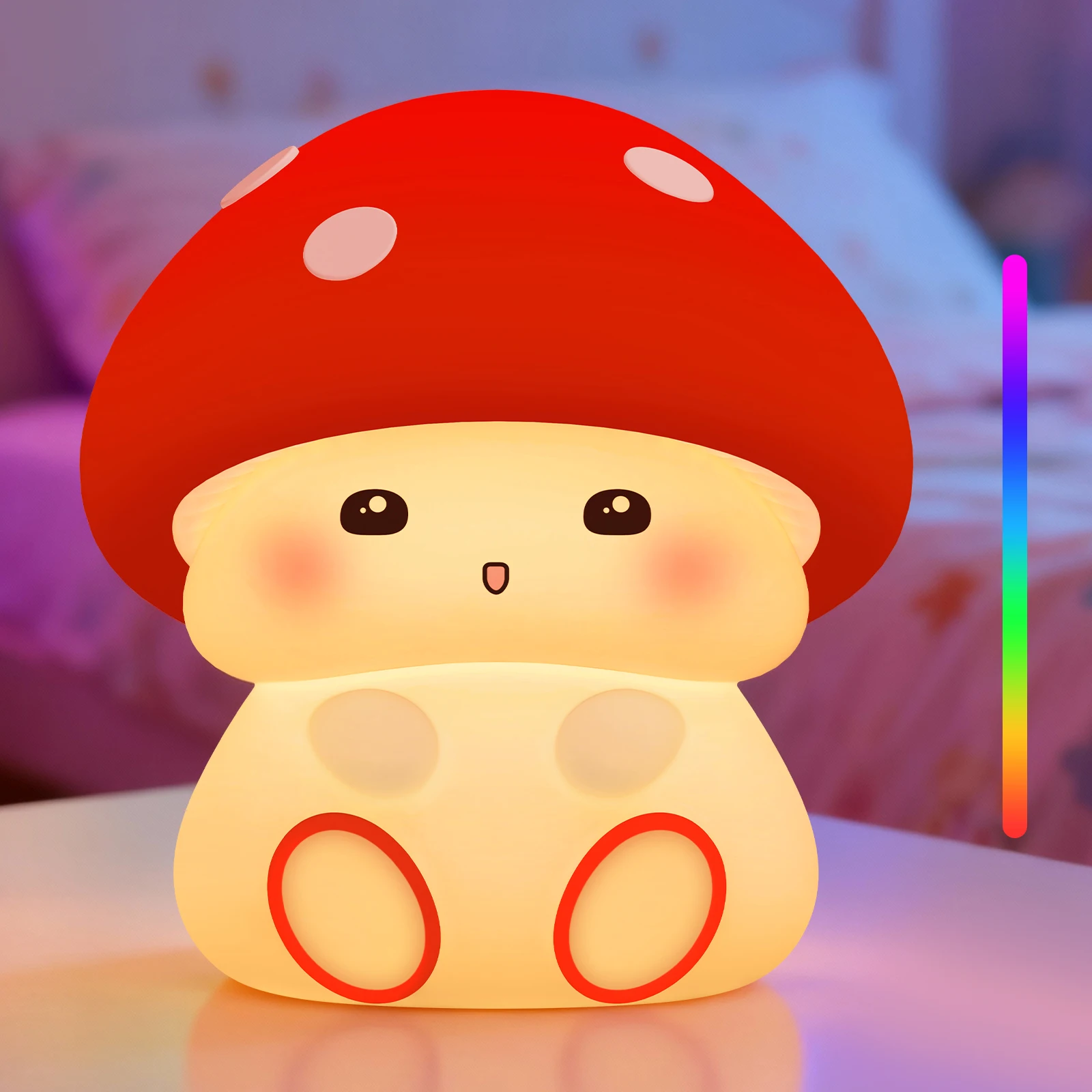 Mushroom Night Light with Touch Control, 7 Color Changing LED, 3 Brightness Levels, USB Rechargeable, Silicone Lamp for Girls