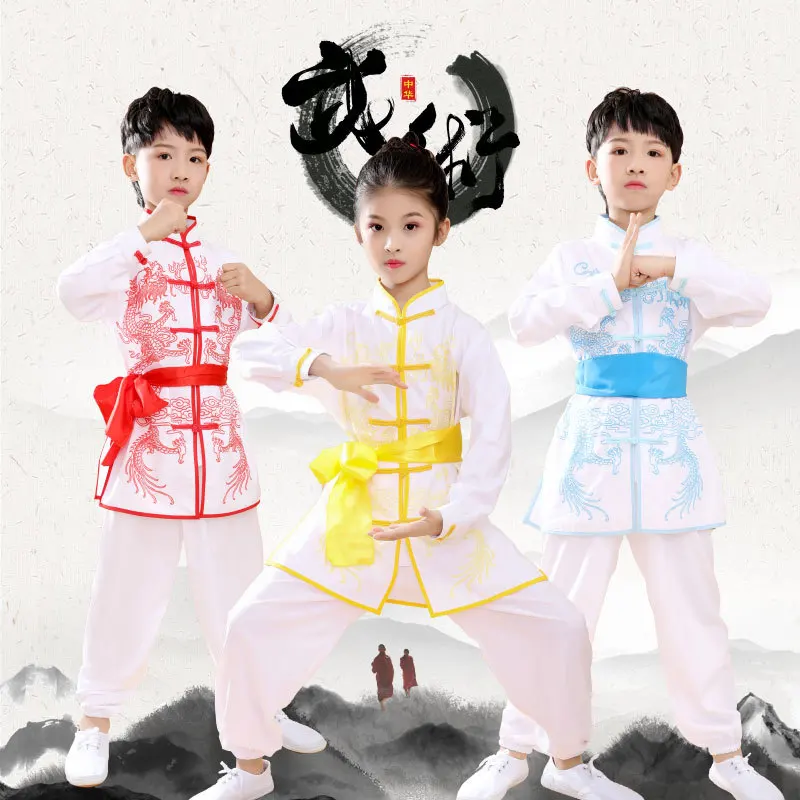 

Children Kids Long Sleeve Dobok Wushu Kimono Judo Clothing Chinese Kung Fu Costumes Suit Tai Chi Martial Art Uniform