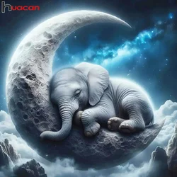 Huacan Elephant Diamond Mosaic Animal Rhinestones Full 5d Diy Diamond Painting Moon Home Decorative Rhinestone Pictures