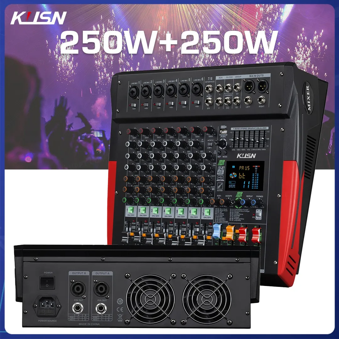 Powered Mixer 250Wx2 8 Channel 99 DSP Amplifier Mixer Bluetooth USB Professional Audio Mixing Console Soundcraft Sound Mixer