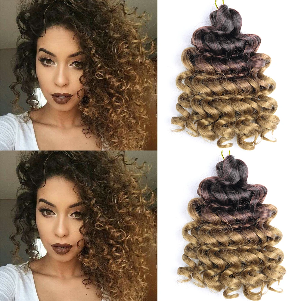 Extensões sintéticas de cabelo encaracolado para mulheres, Deep Water Wave Crochet Hair, Traiding Hair Extensions, Ombre Blonde, 12in, Ocean