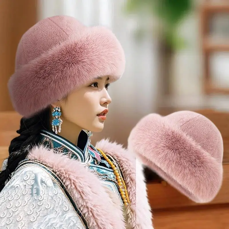 Plush Fur Women's Fisherman Hat for Winter; Bucket Style Panama Cap For Snowy Days; Unique Christmas Present.