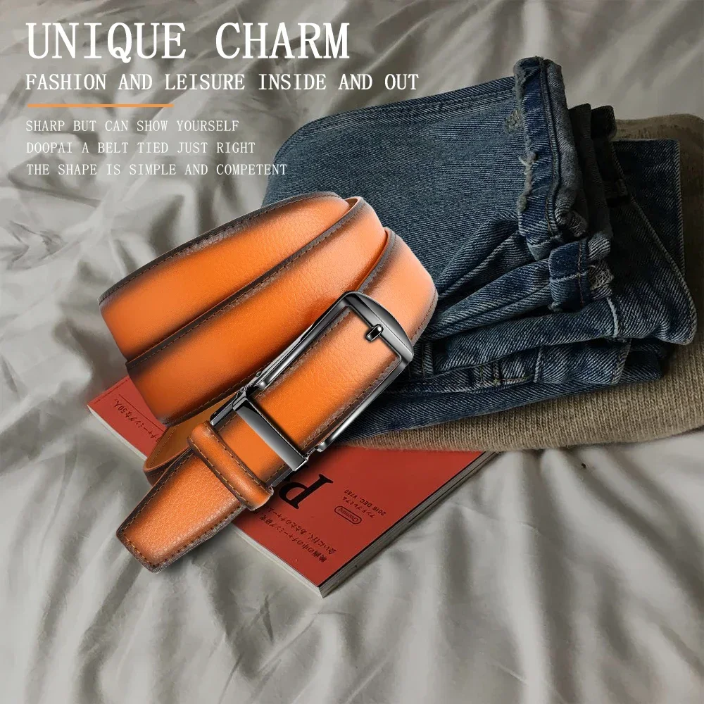 Genuine Leather Men's High-quality Buckle Jeans, Cowhide Casual Belt, Business Denim Belt, Men's Automatic Buckle Belt