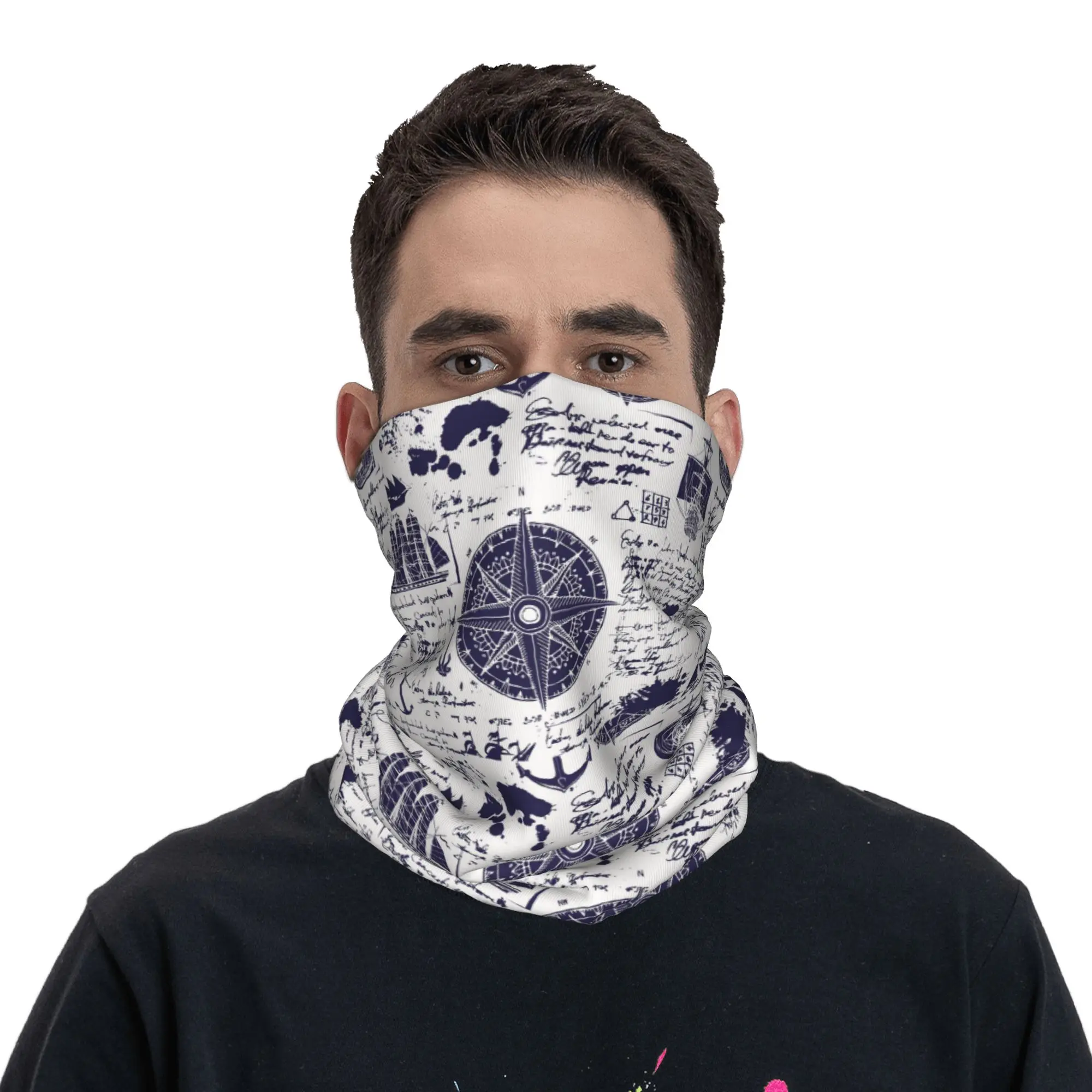 Nautical Ship Compass and Anchor Design Bandana Neck Cover Printed Mask Scarf Cycling Scarf Hiking Fishing for Men Women Adult