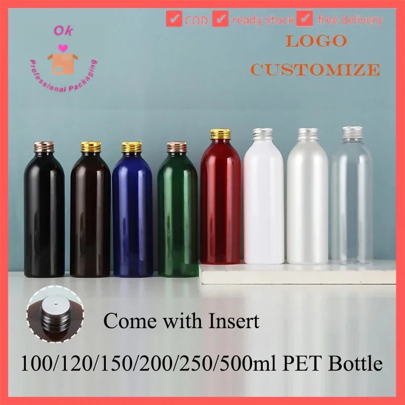 

20pcs 100ML Round PET bottle With Aluminum Screw Lid 120ML 200ML 250ML Lotion Refillable Insert 500ML Container QY22401