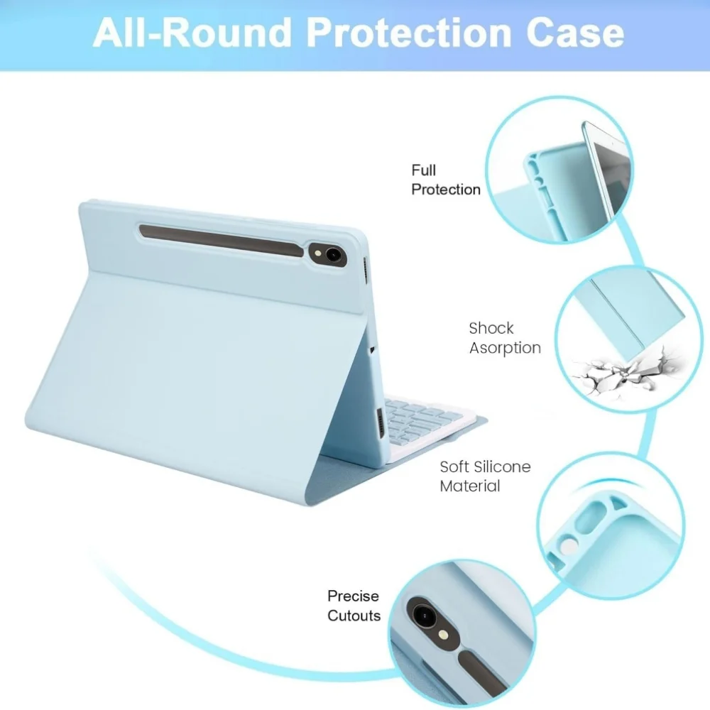 Wireless Keyboard Case For Samsung Galaxy Tab S10 Lite S10 FE S9 S8 11 Inch Leather Case Magnetic Keyboard With S Pen Holder