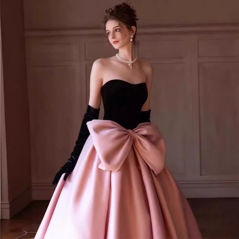

Ele Pink Bla Knot Princ Dr Высокая талия из синтетического волокна Свадебная церемония Вечернее платье Студенческий день для взрослых C...