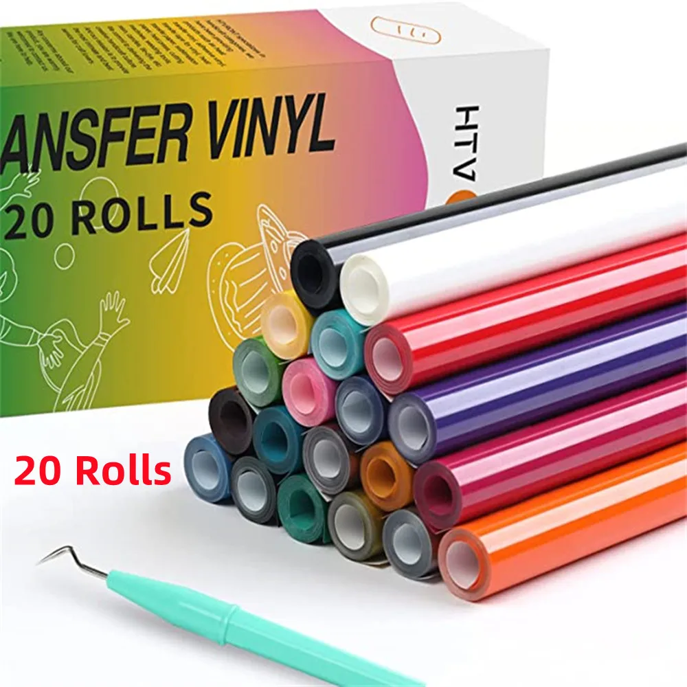 HTVRONT 20 Pack 12inX3ft/30X90cm PU Heat Transfer Vinyl Roll for T-shirt Printing DIY Iron on HTV Vinyls Film Easy to Cut