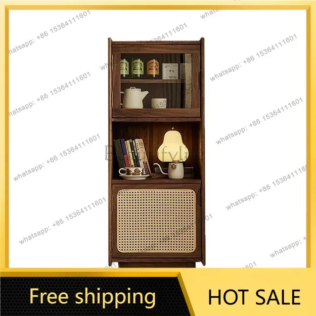 Factory direct sales black walnut retro wind vertical cabinet storage solid wood cabinet