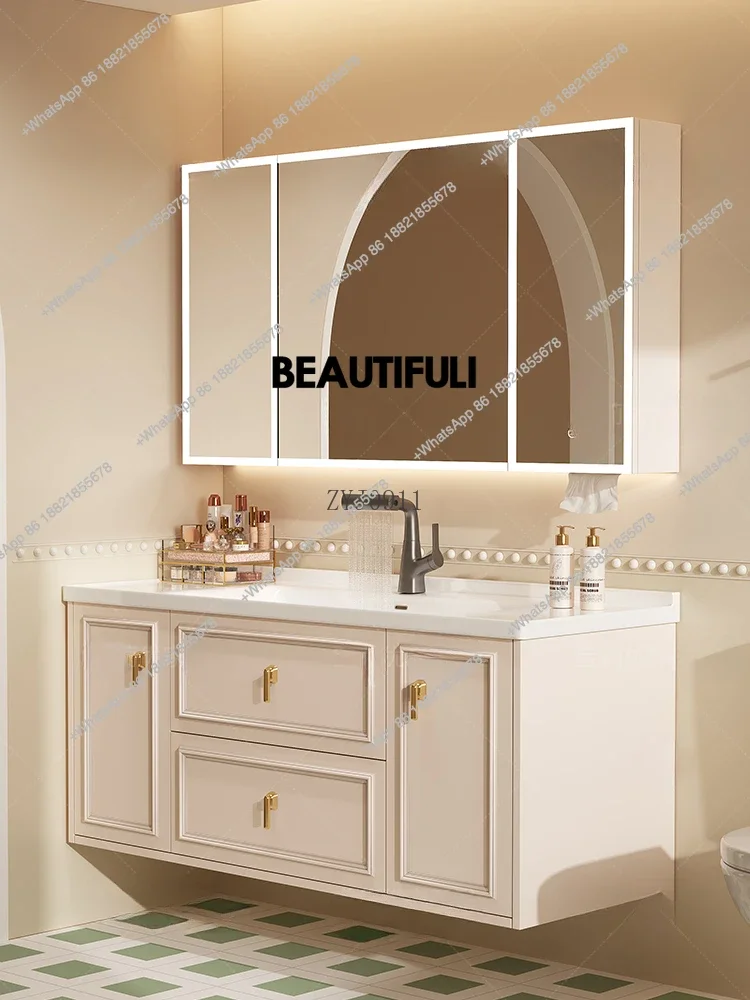 RR Cream air type bathroom cabinet ceramic integrated basin bathroom cabinet toilet wash basin cabinet combination