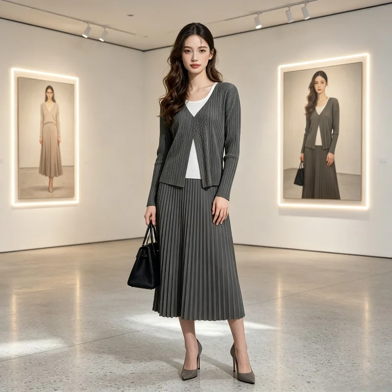 Miyake Pleated 2026 New Cardigan High-end Feel Lightweight Breathable Commuter Versatile Elegant Long-sleeve Jacket for Women
