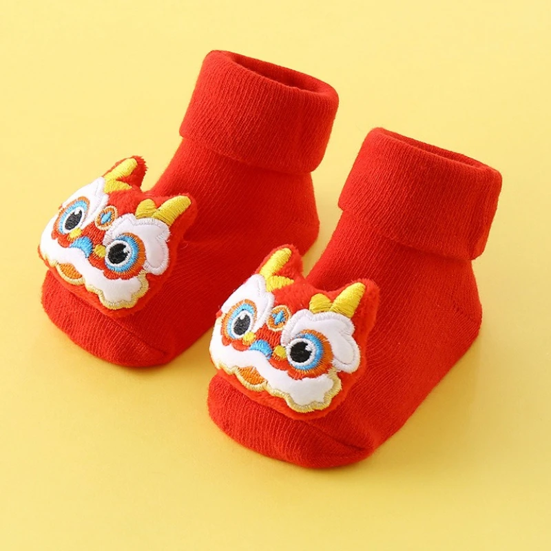 Winter Baby Cotton Walkingshoenew Retro Chinese Red Baby Cartoonsocks Child Anti Slip Softsole Homefloorsock Newborn Walkingshoe
