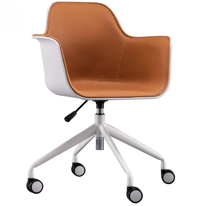 F*-Adjustable Height Swivel Two Tone Artificial PU Leather Office Desk Chair Barrel Curved Fixed Armrest Rolling Task Chair*-