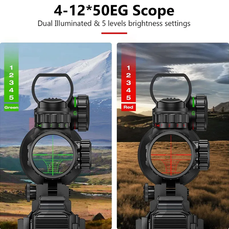 

Riflescope Combo 4-12x50EG Dual Illuminated Optics IIIA/2MWLaser 4 Holographic Reticle Red Green Dot Sight 20mm Scope Mount
