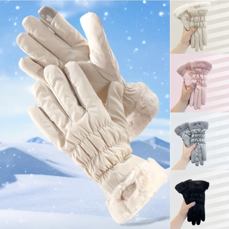 AliExpress NONE Cute Padded Touch Screen Gloves Women Winter Fleece Thickened Warm Cycling Mountaineering Skiing Plush Cotton Waterproof Glove