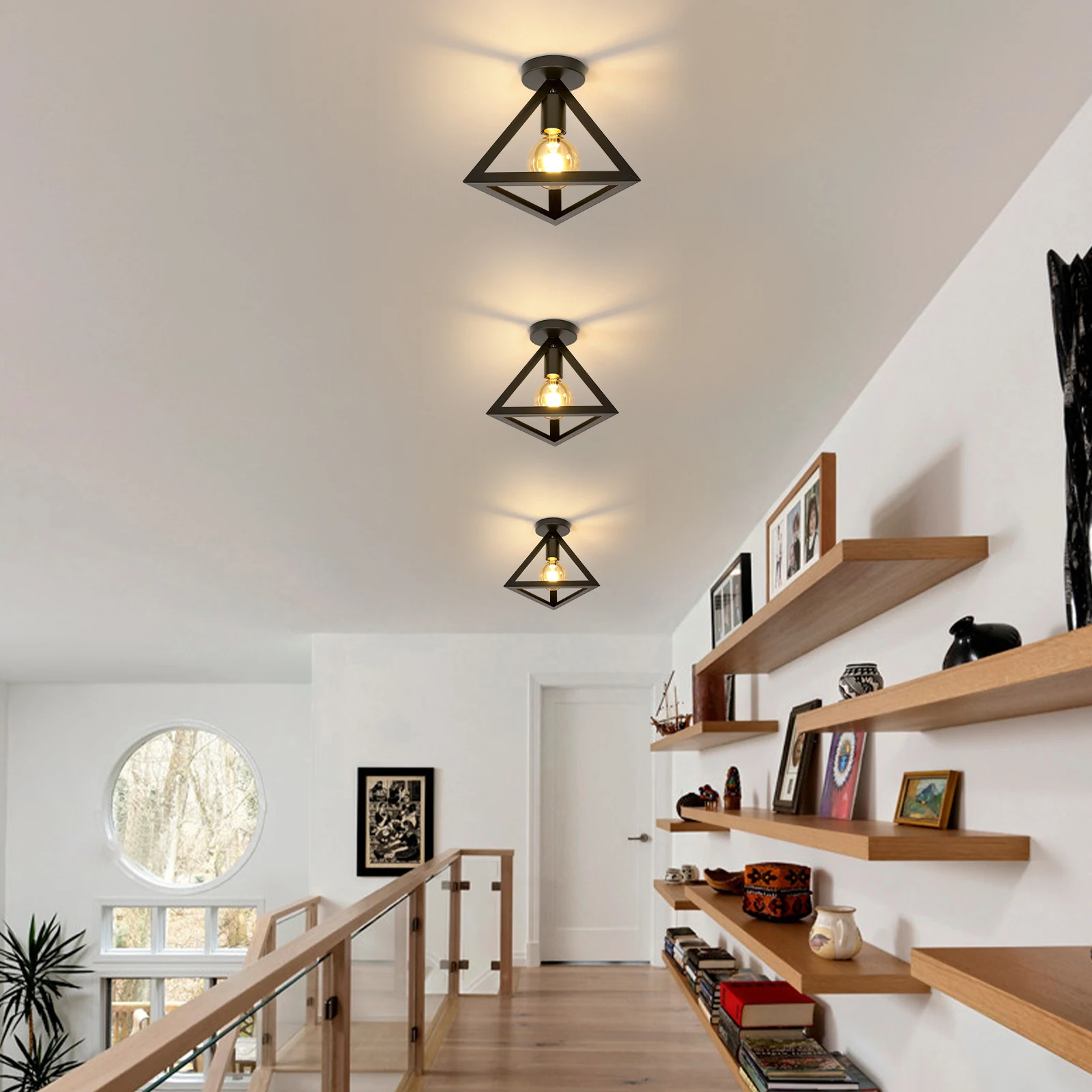 Industrial Recessed Triangle Modern Ceiling Light Living Room E26 Black Ceiling Light