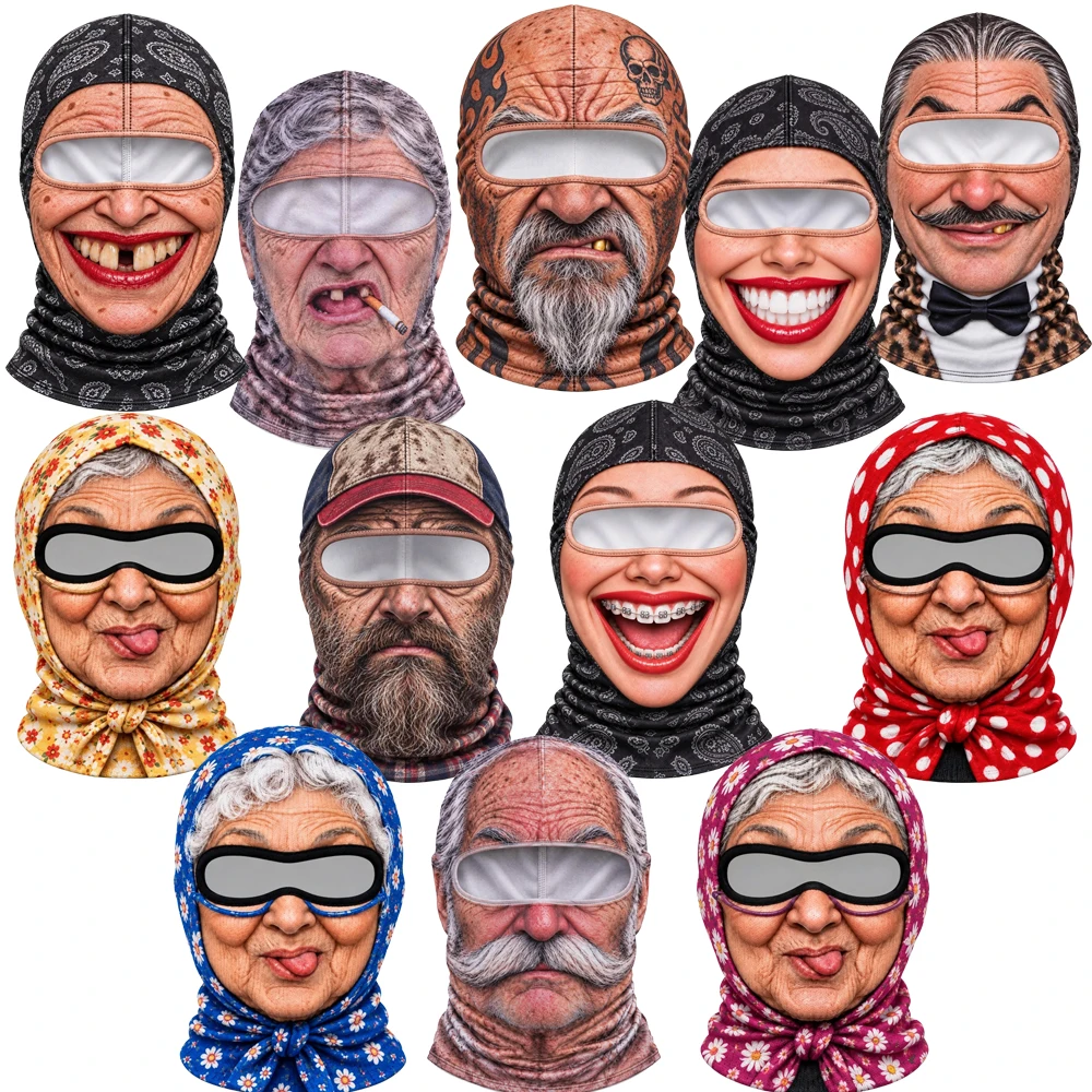 Funny 3D Face Balaclava Hat Full Face Covering Hood Balaclava Motorcycle Riding Skiing Face Mask Outdoor Warm Balaclava Hat