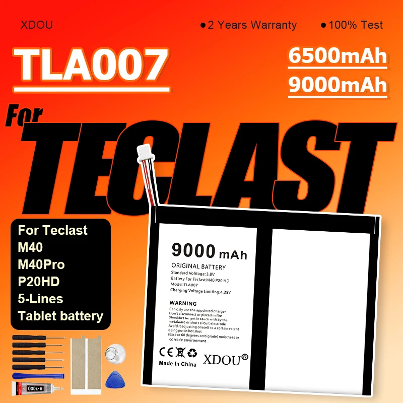 6000mAh/9000mAh Replacement Battery TLA007 for Teclast M40 P20HD 5 Lines Portable Power Bank Tablet battery + Tools