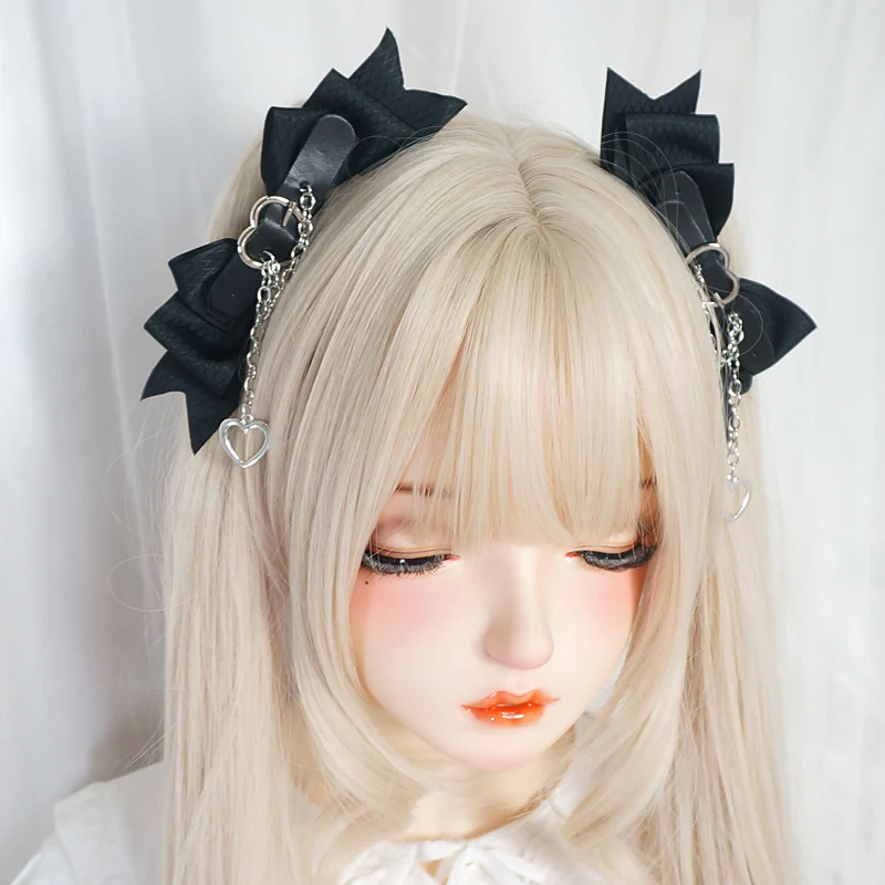Lolita accessori tornante nero scuro dolce Cool Girl Big Bow Punk Love JK copricapo Lolita ornamento per capelli anime copricapo