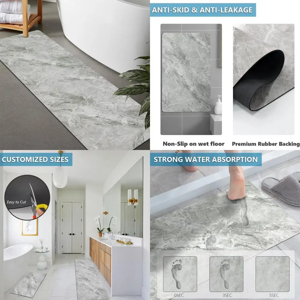 custom-sized rubber non-slip absorbent thin bath rugs, quick dry, door-friendly, washable mats