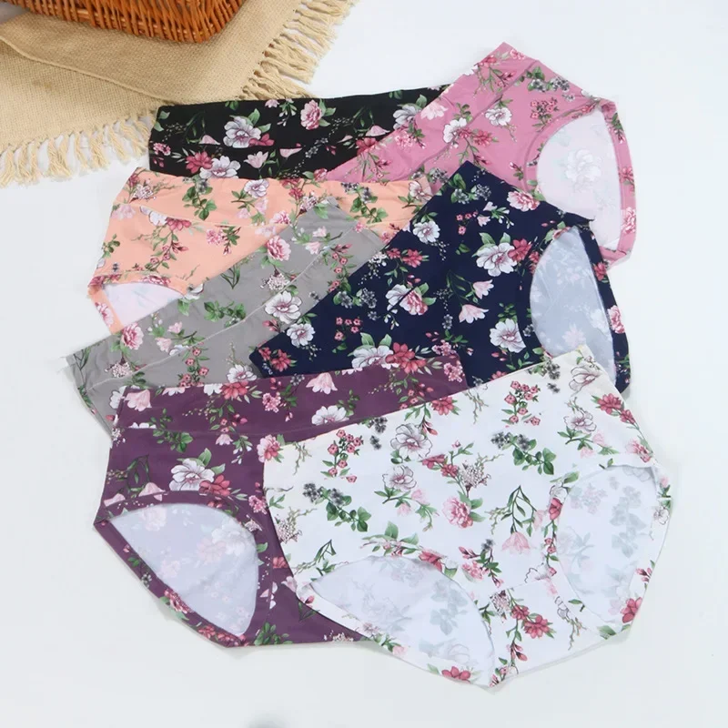 1 PC 12XL Large Size Lingerie Women\'s Panties Mid Waist Underwear High Elasticity Breathable Floral Breifs Female Pantys