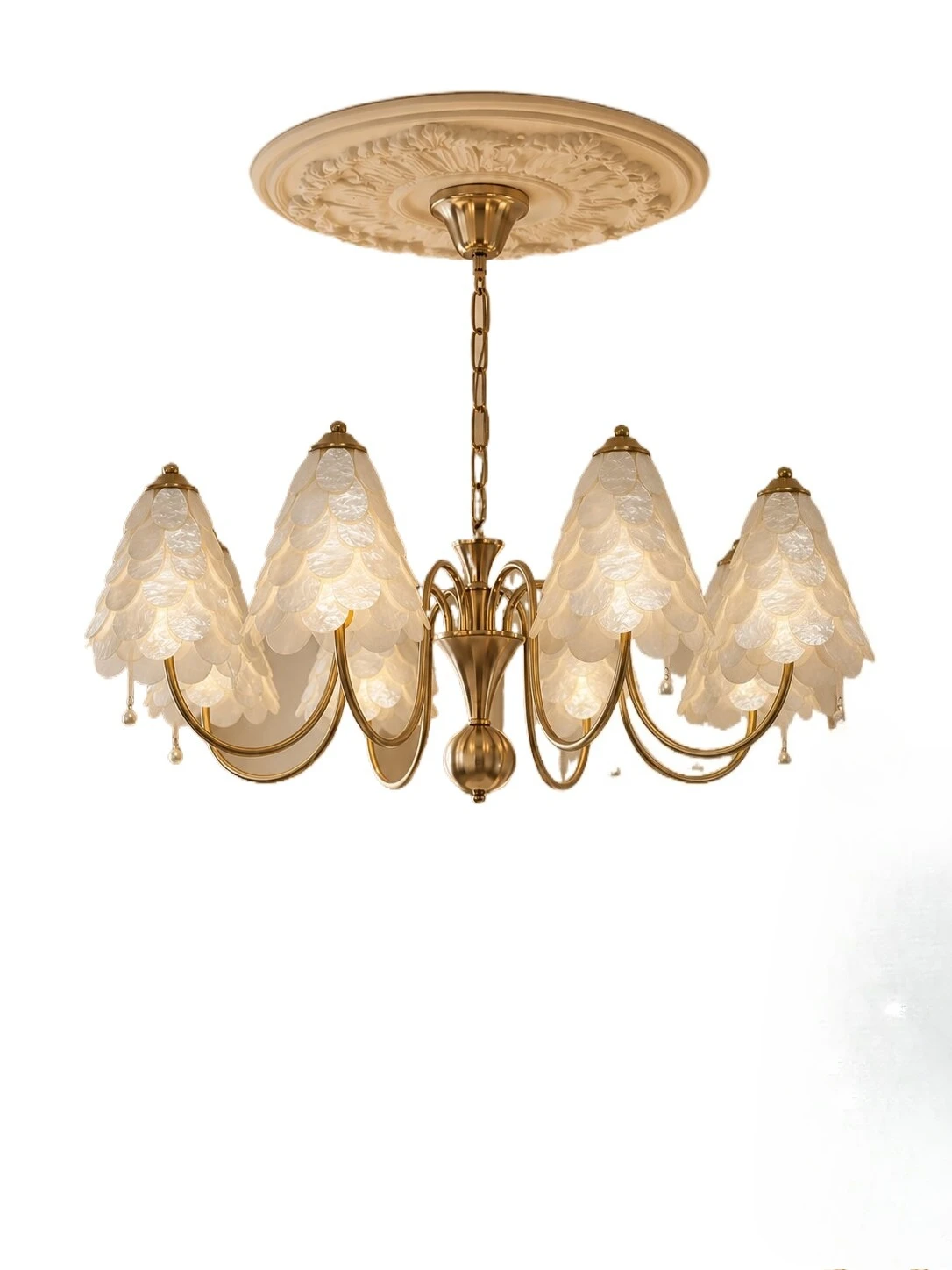 Light Cream Wind Living Room Dining Room Bedroom American Pastoral Atmosphere Main Light French Vintage Shell Scale Chandelier