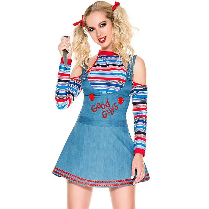 

Scary Doll Costume loween Women's Clown Outfit Good Guys Cosplay Cross-Border Ghostly Reincarnation Stage Costume