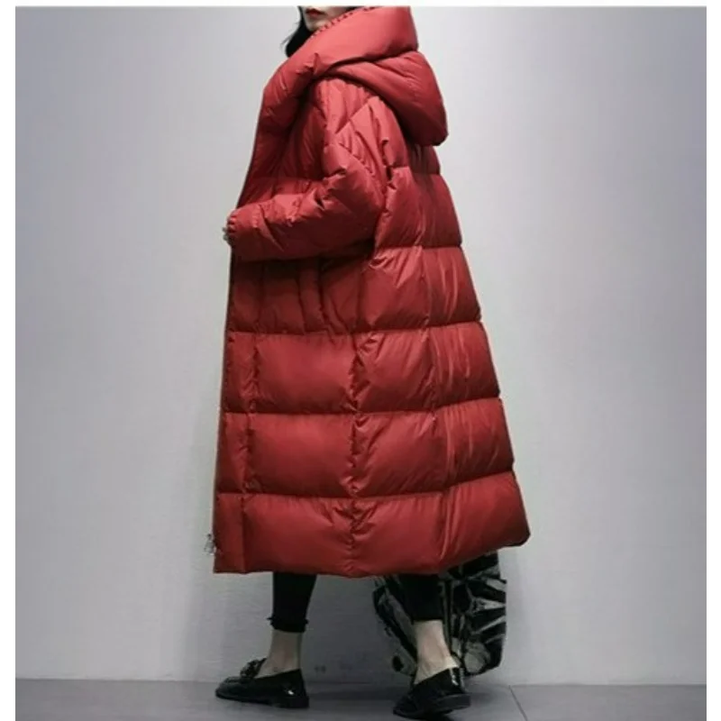 Winter 90% White Duck Down Jacket Women Plus Velvet Coats Thickened Loose Large Size Glossy Disposable Windproof Clothing