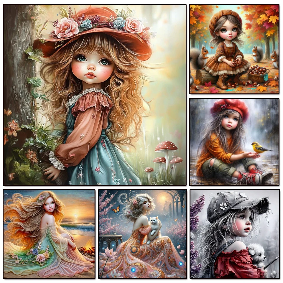 New Diamond Painting Kits 5D Mosaic Girl Bird Cat Dog Pictur