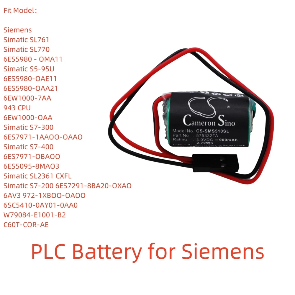 

Li-MnO2 PLC Battery for Siemens,3.0V,900mAh,Simatic SL761 6ES5980 - OMA11 943 CPU S7-300 Siject CI C60T-COR-AE W79084-E1001-B2