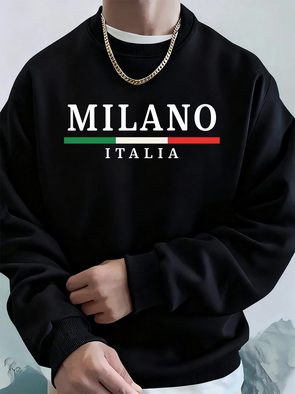 ميلانو إيطاليا العلم اللون المطبوعة الرجال البلوز الشتاء الصوف الدافئة هوديس الكورية فضفاض Crewneck الشارع الشهير الهيب هوب الذكور الملابس #1