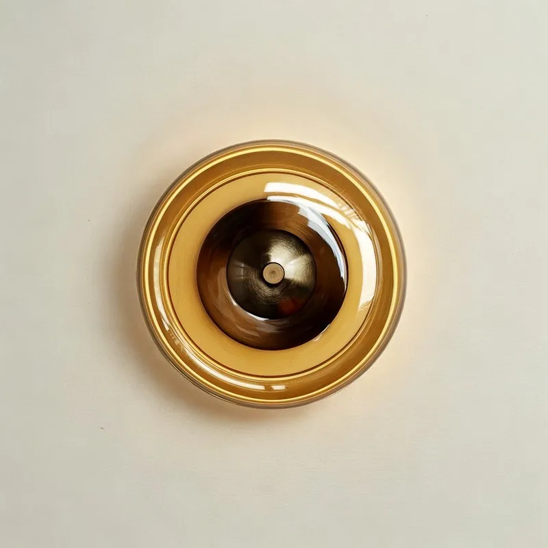 Walnut Color Wood Postmodern Luxury Glass Wall Lamps for Bedroom Bedside Living Room Hotel Hallway Porch Amber Glass Wall Light