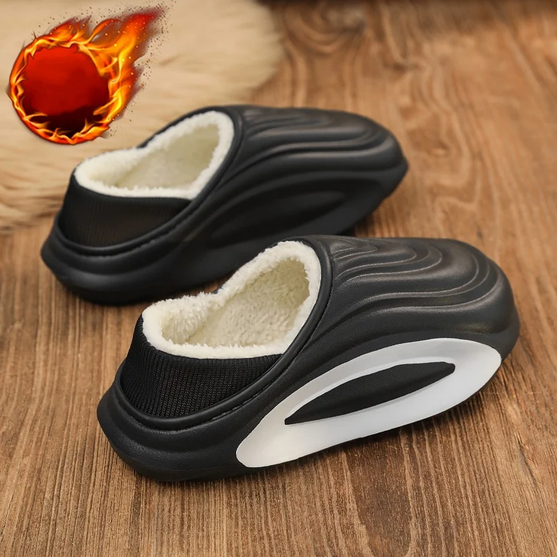 Men's & Women's Couple EVA One‑Piece Full‑Heel‑Cover Slippers, Autumn‑Winter Fleece‑Lined Thick Plush Interior, Thick‑Sole Anti‑