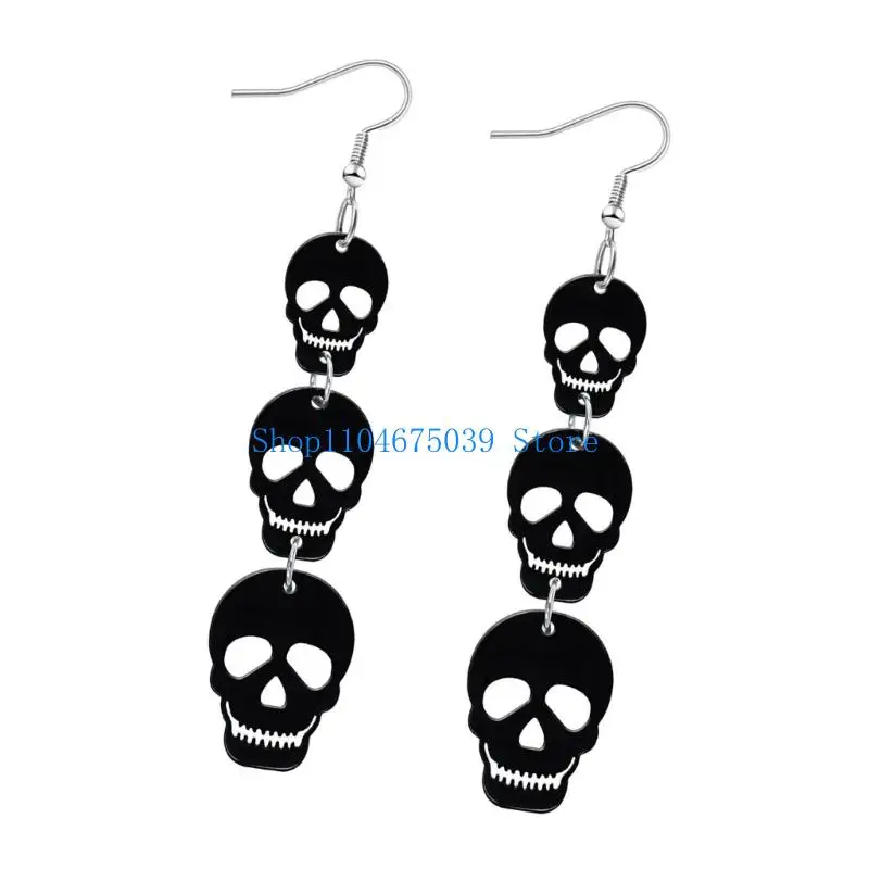 5asd Eerie Skull Bat Drop Earrings Halloween Themed Jewelry For Women Comfortable Acrylic Design Ear Rings