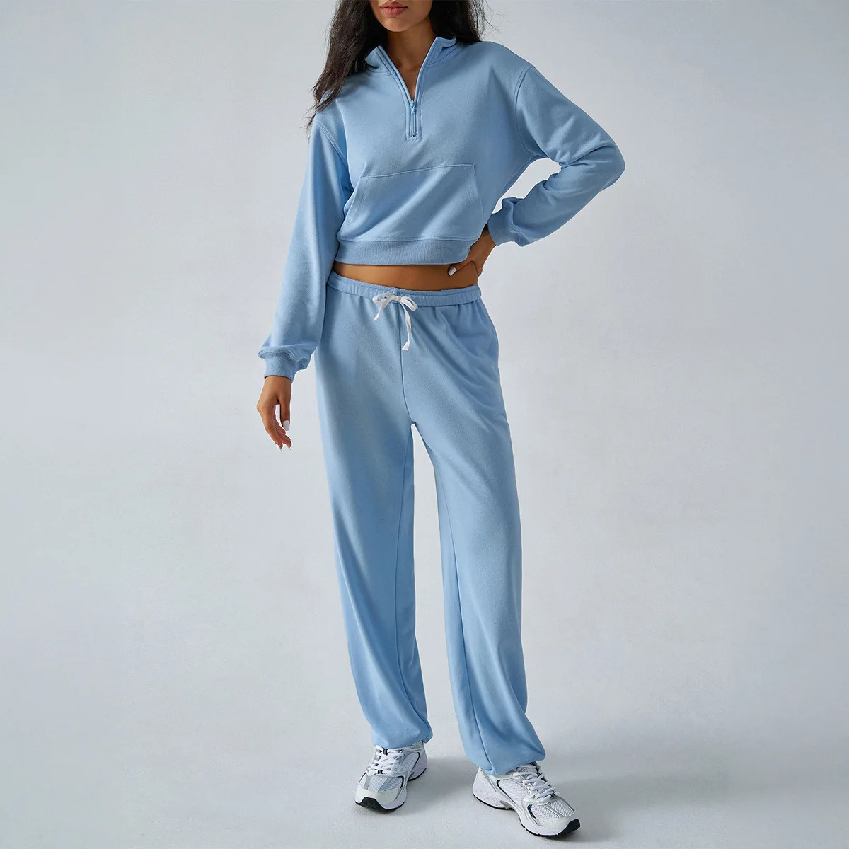 2025 Autumn and Winter Leisure Sports Style, Solid Color Half-zipper Long-sleeved Sweater Pants Set Roupas Femininas Conjuntos