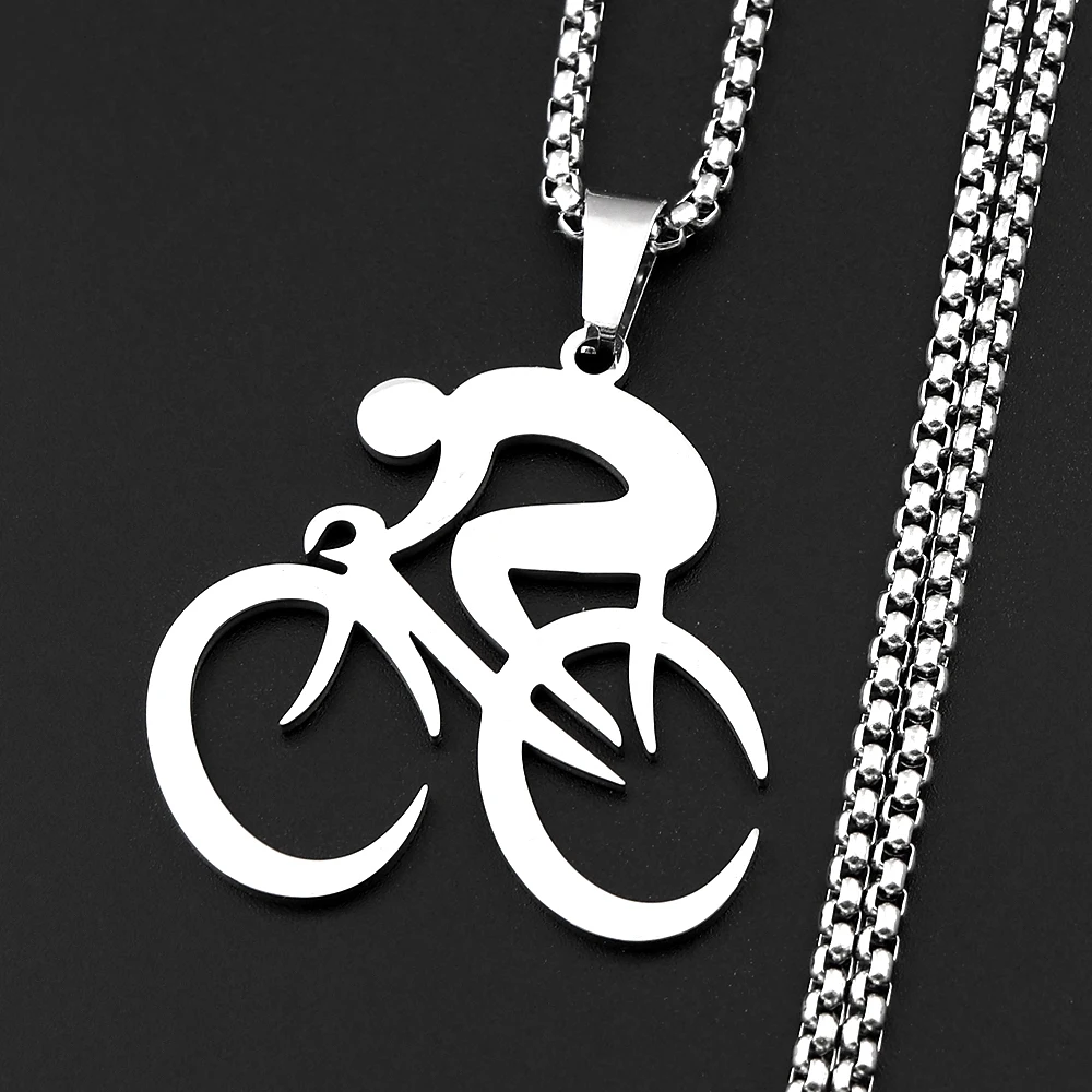 Collar de cadena Free Spirit para entusiastas del ciclismo, para mujeres y hombres, de acero inoxidable, color plateado, deportivo, sencillo, estilo hip-hop, joyería.