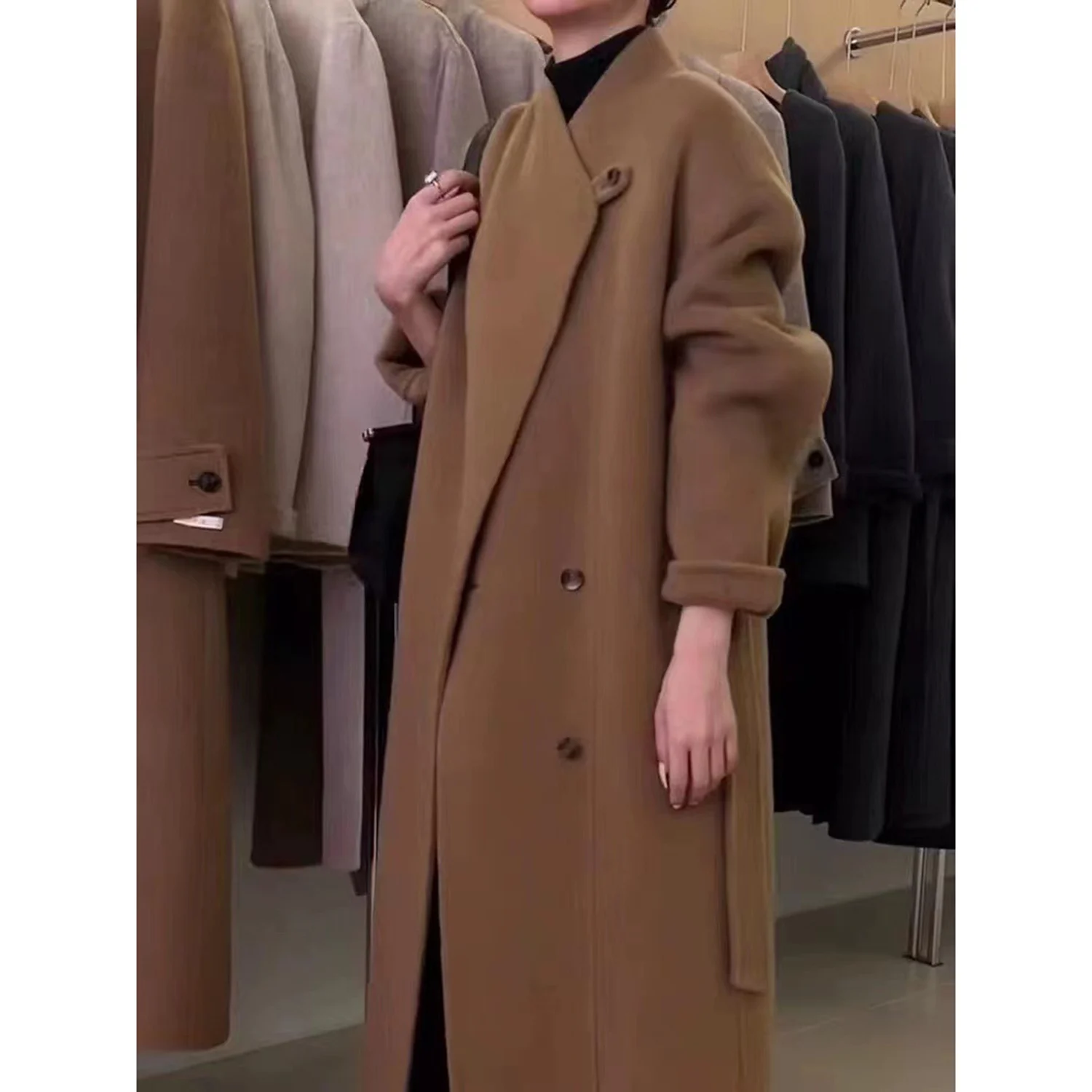 Allingentle Ivory Women's Long Blazer Woolen Elegant Jacket Warm Coat for Cocktail Party Daily Outfits Customize