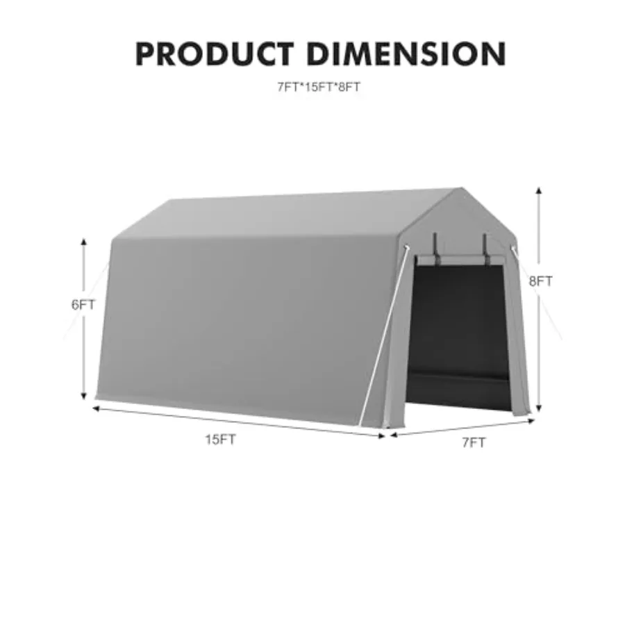 Outdoor carport shelter for cars motorcycles bikes lawn mowers RVs; heavy-duty waterproof tarp sidewalls; gray color; portable view 2